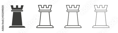Chess rook line icon vector illustration set.