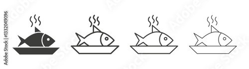 Cooked Fish line icon vector illustration set.