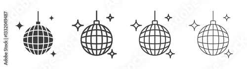 Disco ball line icon vector illustration set.