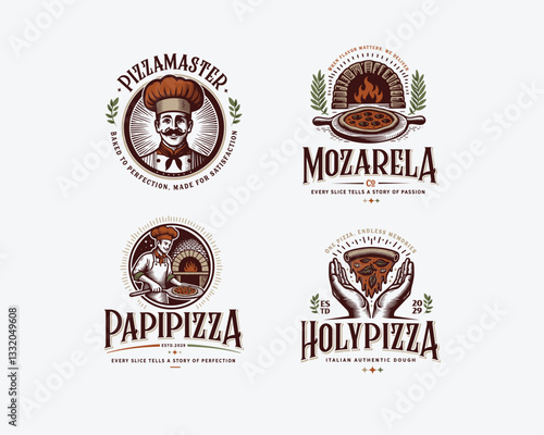 Vintage classic delicious italian pizza restaurant food logo template
