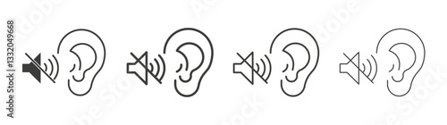 Ear deaf line icon vector illustration set.
