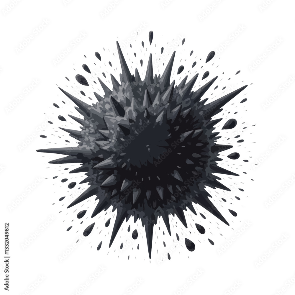 Pixelated dark gray spiky ball shape with droplets Pixelated dark gray spiky ball shape with droplets