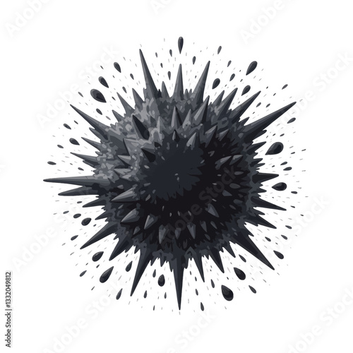 Pixelated dark gray spiky ball shape with droplets