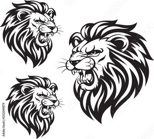Vector Lion Head Illustrations With Fierce Expressions