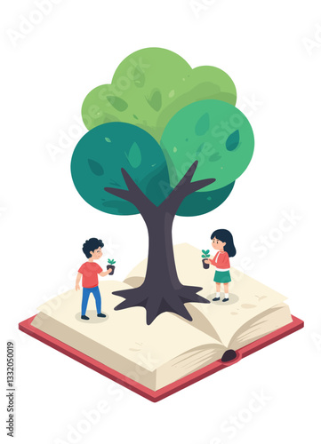 Planting Seeds of Knowledge: Kids, Book, and Tree