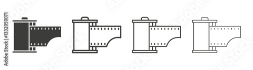 Film canister line icon vector illustration set.