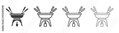 Fondue pot line icon vector illustration set.