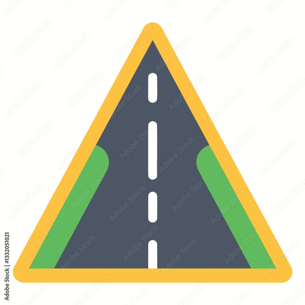 Road narrow sign with green shoulders in triangle shape Road narrow sign with green shoulders in triangle shape