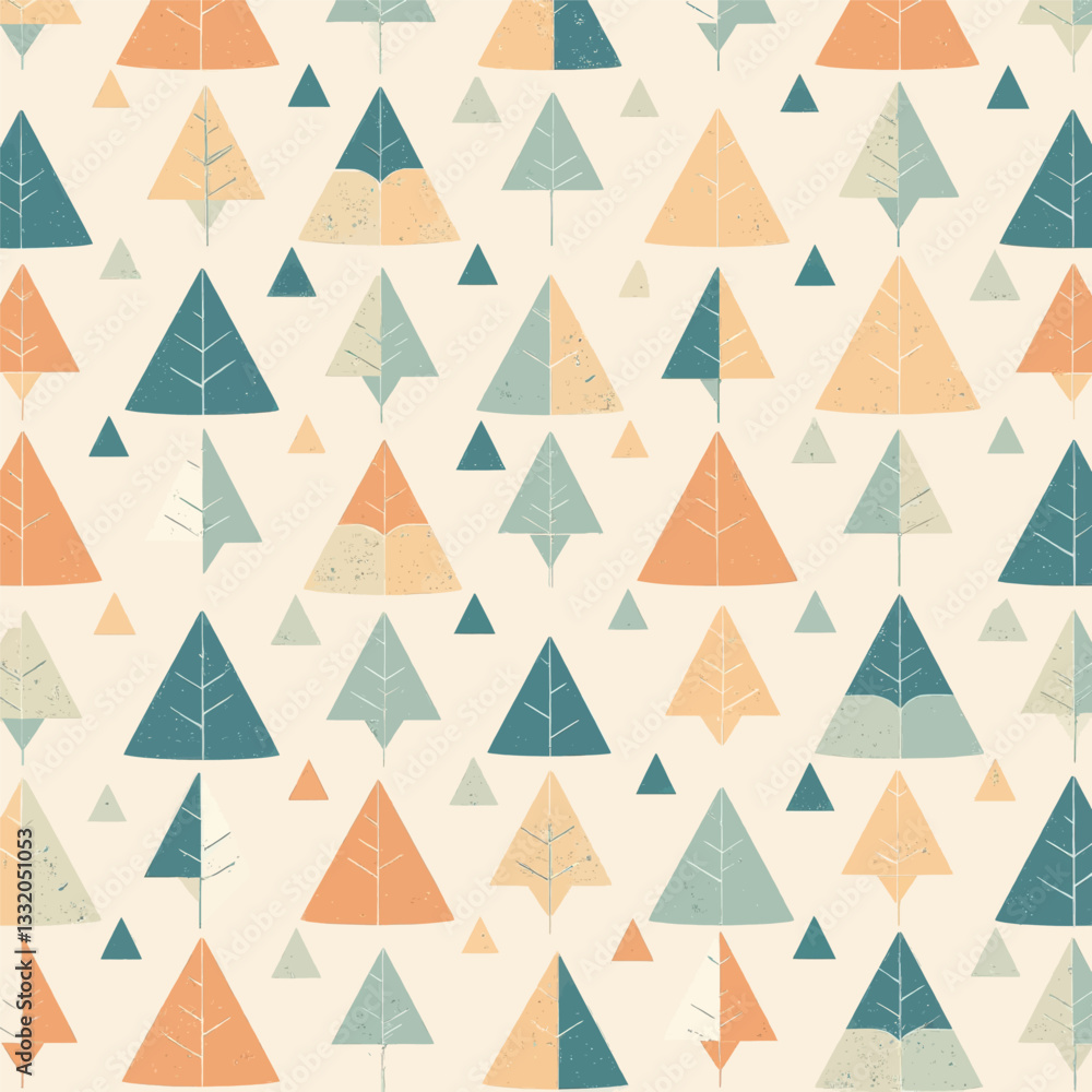 Retro triangle tree pattern in orange, blue, cream Retro triangle tree pattern in orange, blue, cream