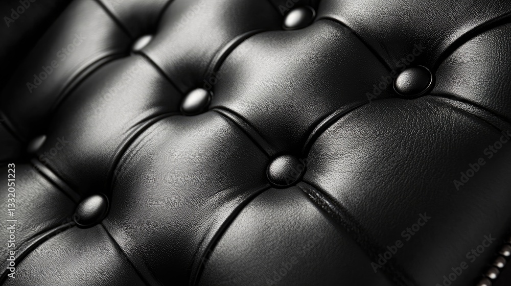 Obraz premium Leather upholstery in black with buttons shown up close