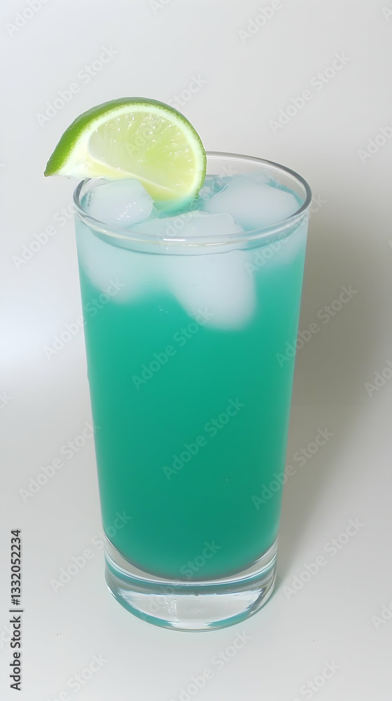 Refreshing blue cocktail with lime, ice, studio shot, summer drinks Refreshing blue cocktail with lime, ice, studio shot, summer drinks