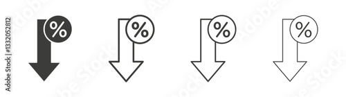 Percent down line icon vector illustration set.