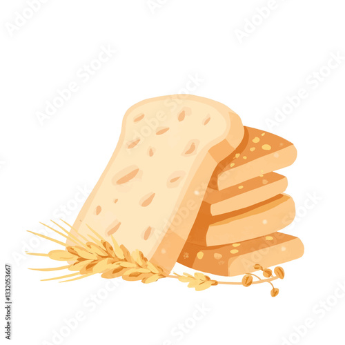 Toast Slices with Wheat Stalks Cartoon Illustration