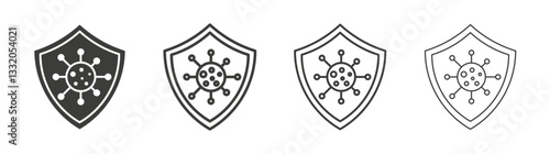 Shield virus line icon vector illustration set.