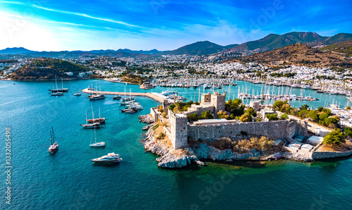 Fototapeta Naklejka Na Ścianę i Meble -  Aerial view of Bodrum in Mugla Province, Turkey