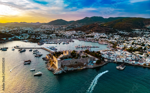 Fototapeta Naklejka Na Ścianę i Meble -  Aerial view of Bodrum in Mugla Province, Turkey