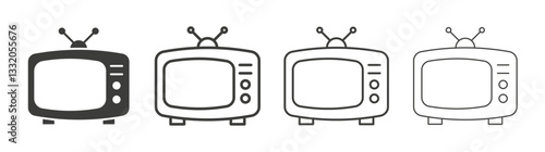 Tv retro line icon vector illustration set.