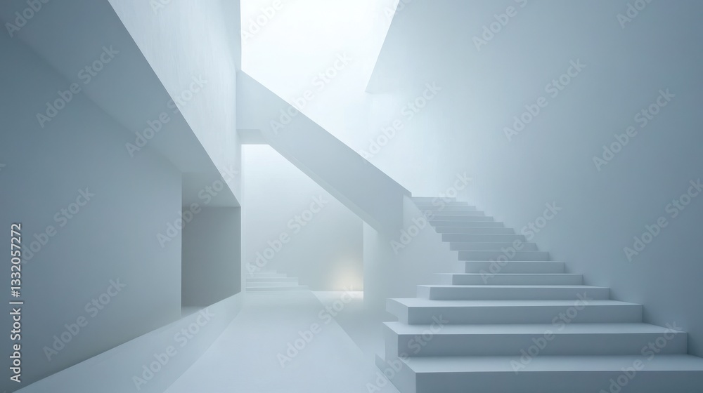 Minimalist white architecture interior with stairs and soft light. Minimalist white architecture interior with stairs and soft light.