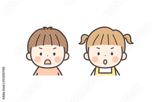 怒り顔の男の子と女の子の全身イラスト