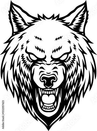 Vector Cartoon Hand Drawn Angry Werewolf Head Line Art