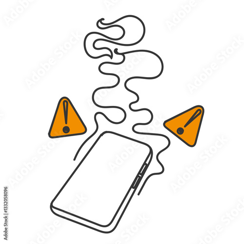 doodle phone warning overheat smoke illustration
