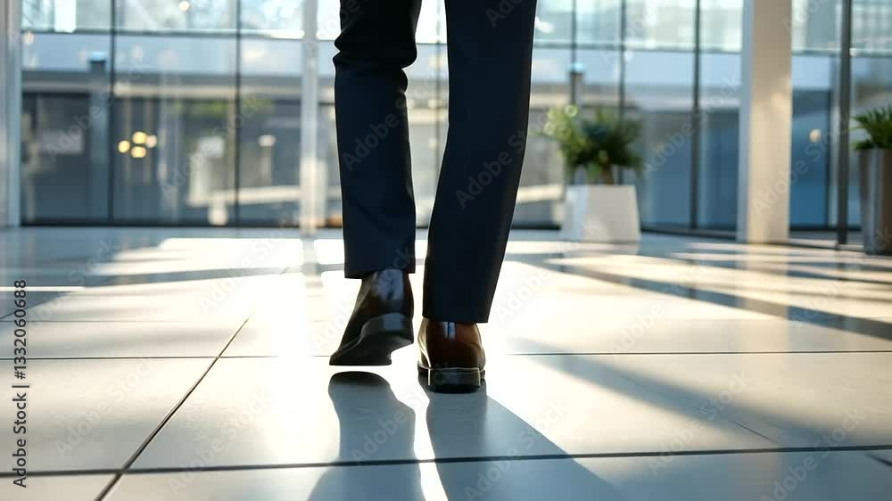 Confident individual in business suit walking with purpose Confident individual in business suit walking with purpose