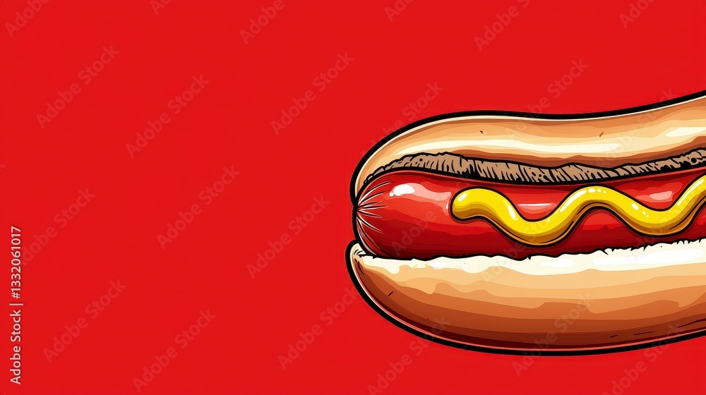 Pixel Art Hot Dog with Mustard on Red Background Pixel Art Hot Dog with Mustard on Red Background