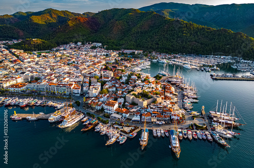 Fototapeta Naklejka Na Ścianę i Meble -  Aerial view of Marmaris in Mugla Province, Turkey