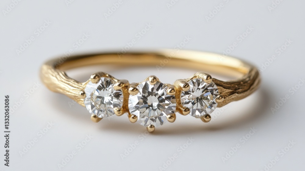 Elegant gold trilogy ring with brilliant diamonds close-up Elegant gold trilogy ring with brilliant diamonds close-up