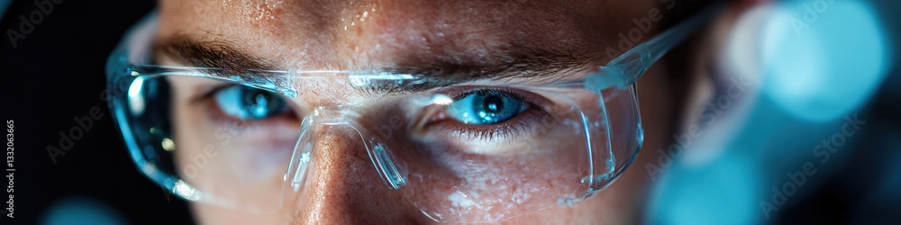 Fototapeta premium Close-up of Man Wearing Clear Safety Glasses