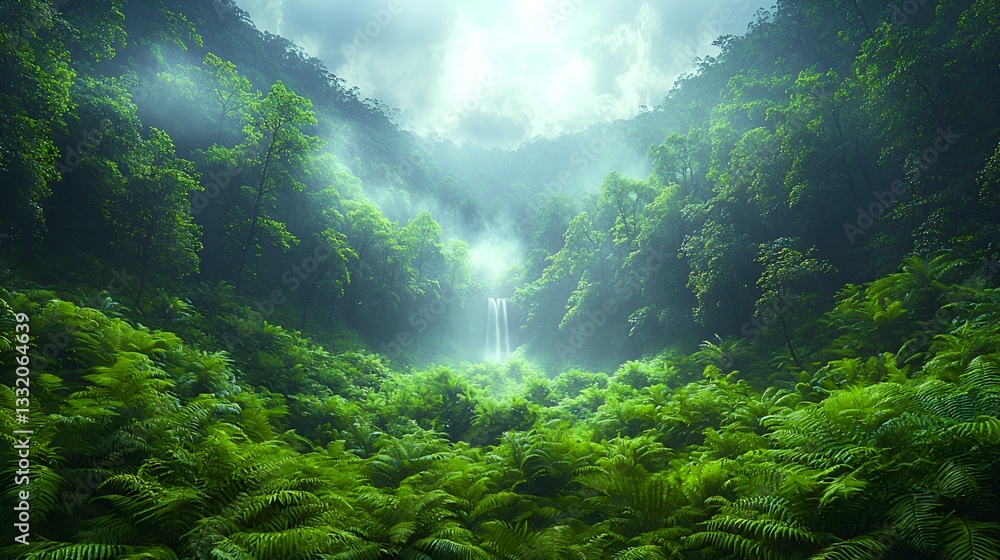 Lush Rainforest Waterfall Sunlight Lush Rainforest Waterfall Sunlight