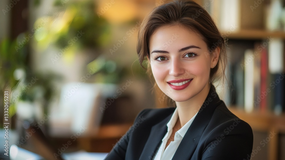 A smiling woman wearing a blazer in an indoor environment A smiling woman wearing a blazer in an indoor environment