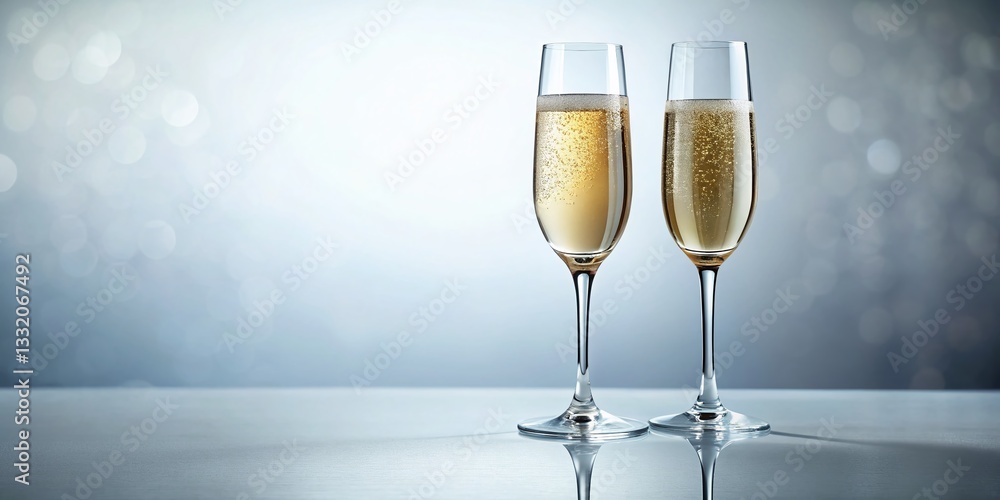Sparkling Celebration: Macro Close-up of Two Champagne Flutes on Plain Background Sparkling Celebration: Macro Close-up of Two Champagne Flutes on Plain Background