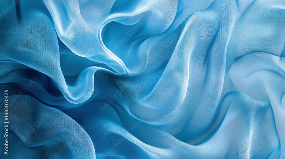 Obraz premium Delicate blue fabric with soft flowing folds and gentle waves