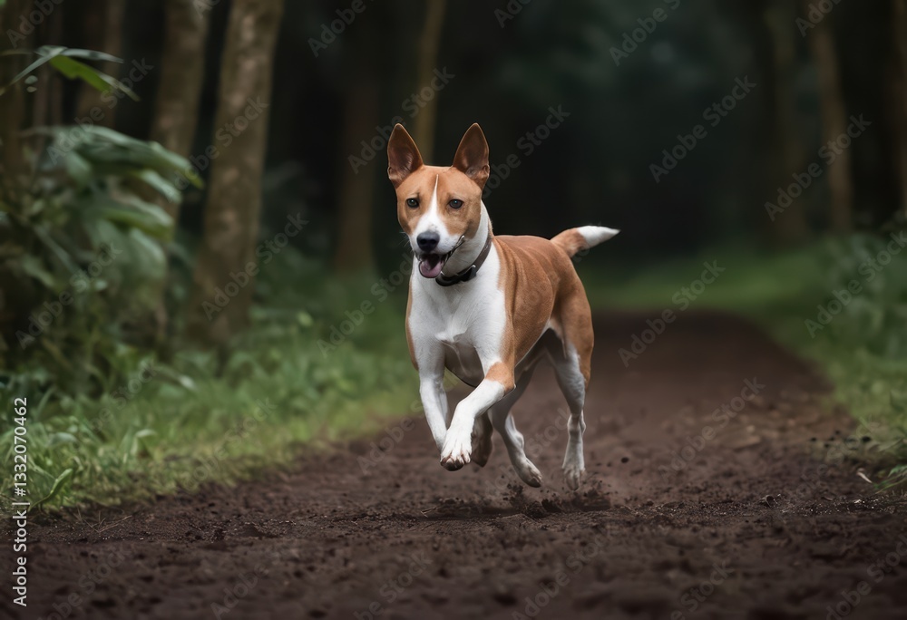 basenji dog running in the countryside basenji dog running in the countryside