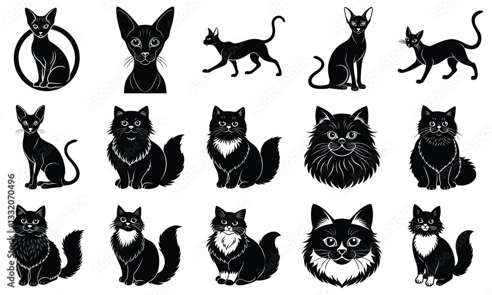 Cat vector isolated silhouette set,Cat silhouette collection. Set of black cat silhouette. Kitten silhouette collection. Cat silhouette set vector illustration
Cat vector isolated silhouette set,Cat silhouette collection. Set of black cat silhouette. Kitten silhouette collection. Cat silhouette set vector illustration