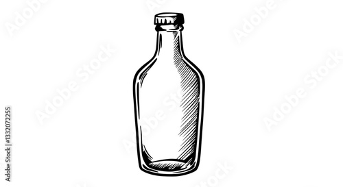  Vintage Style Empty Bottle Drawing In Black Ink
