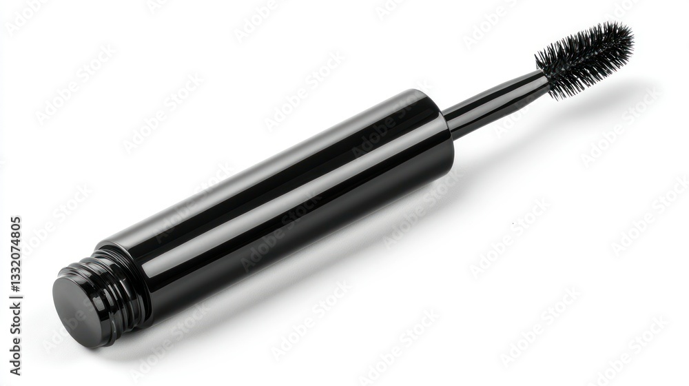 Obraz premium Black mascara wand with its brush on a white background