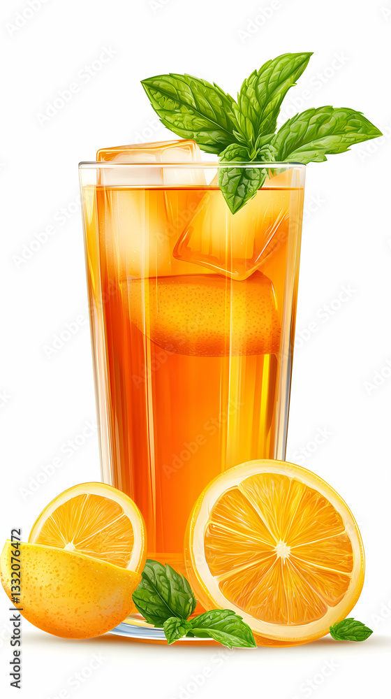 Fototapeta premium Refreshing Iced Tea with Lemon and Mint on a White Background