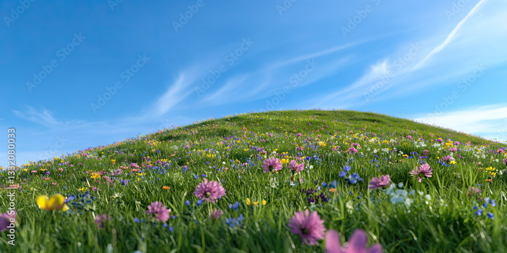 Wildflower Meadow on a Hillside under Blue Sky Wildflower Meadow on a Hillside under Blue Sky