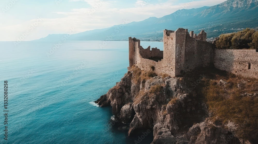 Ancient stone ruins of a castle sitting atop a cliffside Ancient stone ruins of a castle sitting atop a cliffside