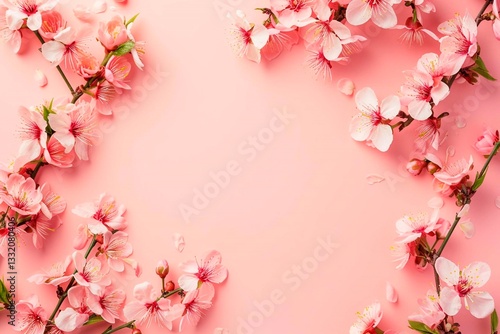 Wallpaper Mural Elegant mockup featuring blooming sakura branches with delicate pink flowers on a soft pastel background.  Torontodigital.ca