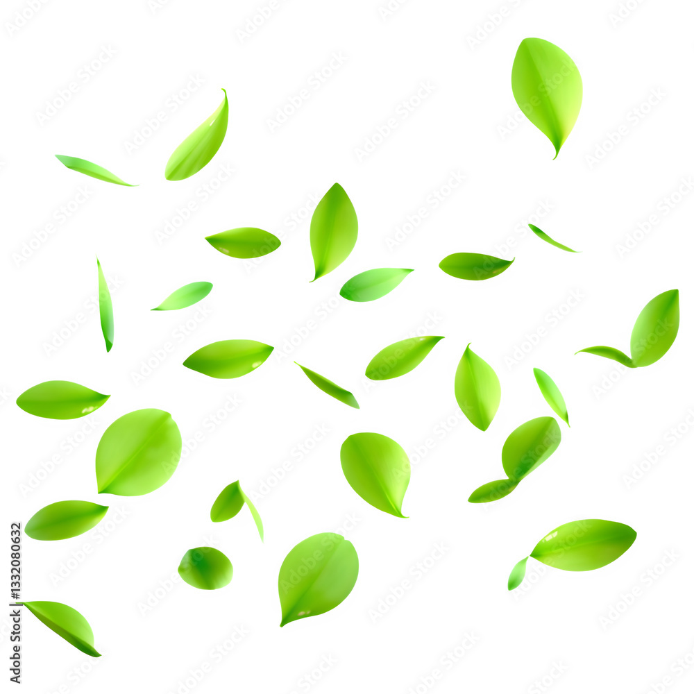A collection of vibrant green leaves scattered in various orientations. A collection of vibrant green leaves scattered in various orientations.