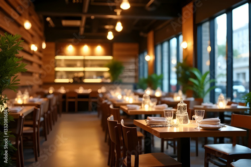 Elegant Dining Room with Cozy Ambiance Featuring Candlelit Tables in a Modern Restaurant