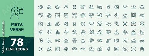 Set of Meta Verse line icons. Contains outline symbols like cyber, digital, cyberspace, technology, intelligence, ar and more. Virtual icon pack. Conceptual pictogram and infographic.