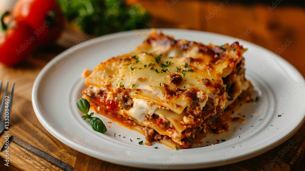 a plate of lasagna on a table a plate of lasagna on a table