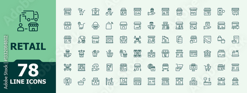 Retail icons set. Included business, market, commerce, purchase, product, cart and more. UI icon set in a thin design. Shopping line icons set. Modern vector illustration.