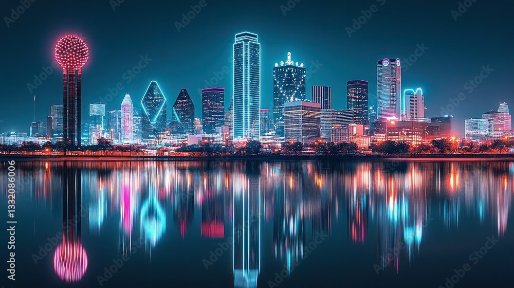 Fototapeta premium Illuminated buildings reflecting in the tranquil water at nighttime now