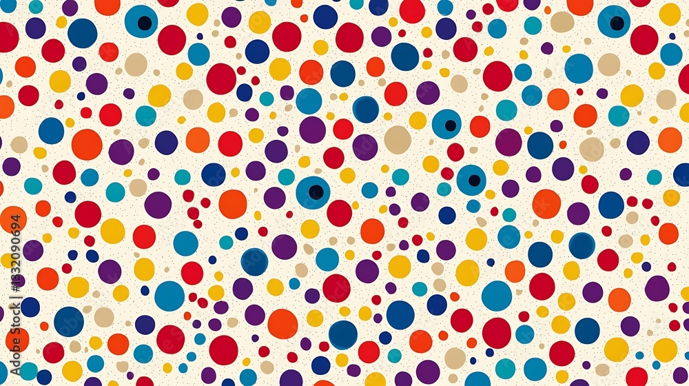 Colorful polka dots pattern on beige background, creates a cheerful design suitable for various applications Colorful polka dots pattern on beige background, creates a cheerful design suitable for various applications