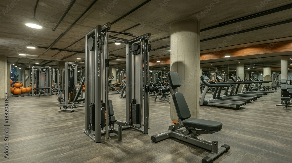 An expansive indoor gym facility filled with exercise equipment An expansive indoor gym facility filled with exercise equipment